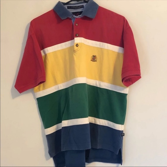 red blue green yellow polo shirt
